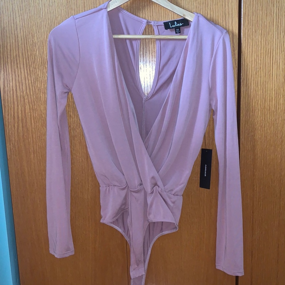 Lulu’s Mauve Plunging Neckline Wrap Bodysuit Size XS